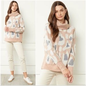 Blush Turtleneck Sweater with Leopard Print